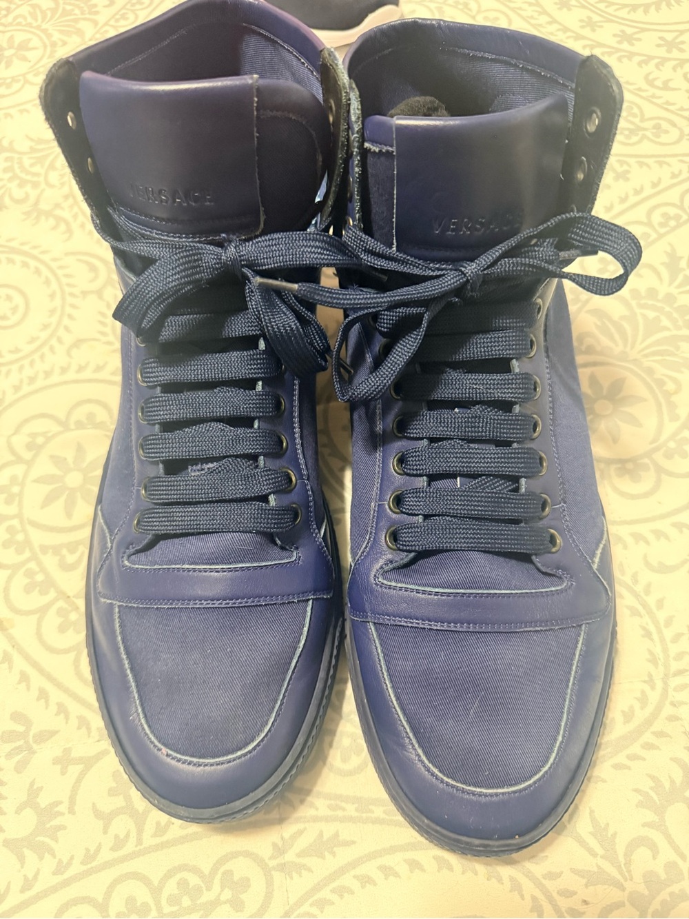 Versace Men's Navy High-Top Sneakers